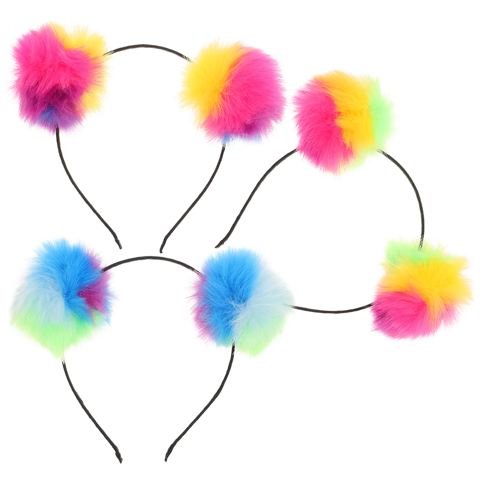 

3pcs Pompom Ball Headband Iridescent Fluffy Ball Hair Loop Ear Headband (Colorful) fuzzy headband headwear