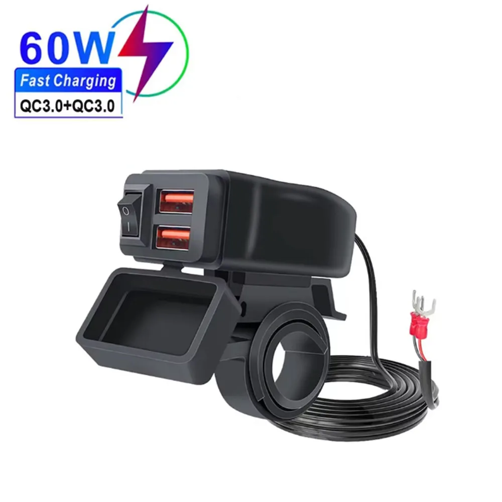 PD QC3.0 Motorfiets USB Snelle Oplader 60W Stuur Dual USB Socket met Schakelaar Voltmeter Waterdichte 12V Voeding adapter