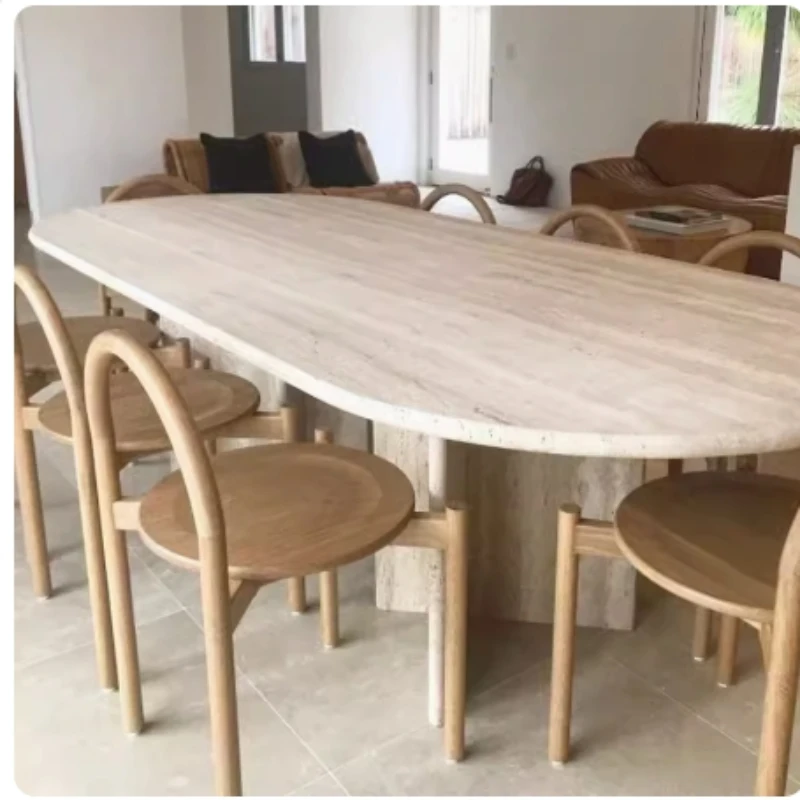 

Natural travertine oval dining table square round