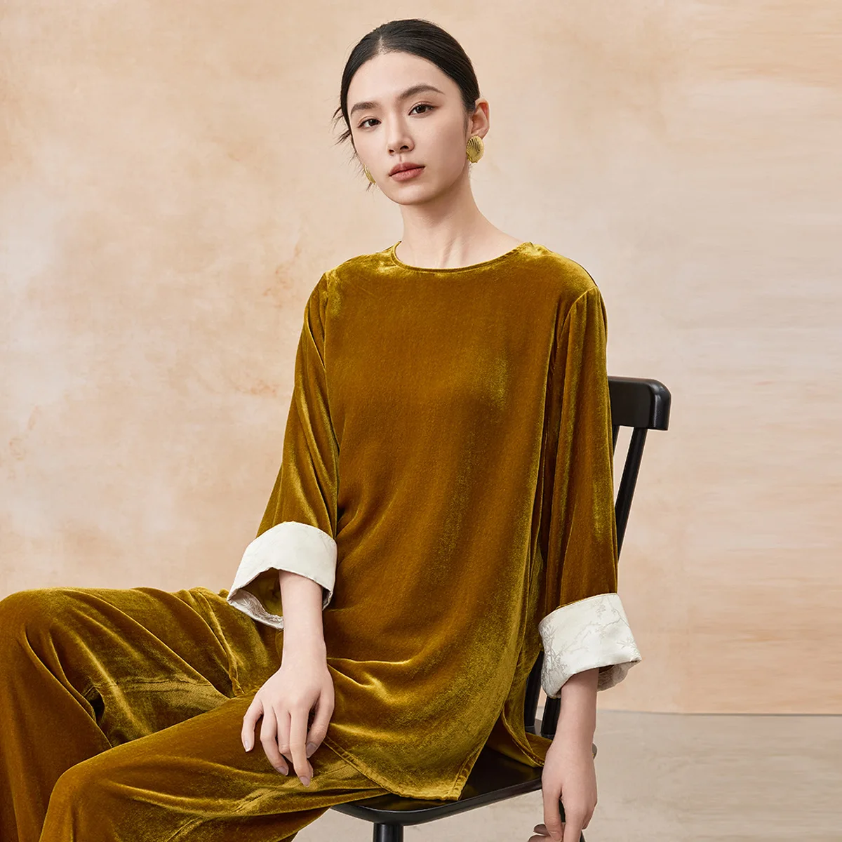 Fashion Retro Shirt Mulberry Silk Vintage Top Girl Chinese Silk Velvet Clothes Casual