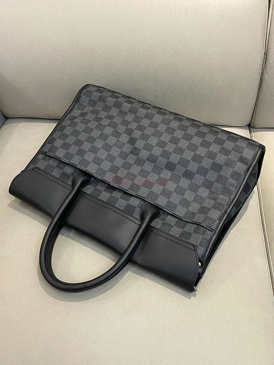 1pcs Trendy tote bag, men's large capacity business briefcase, grid fashion diagonal cross bag, computer bag, wear-resistant