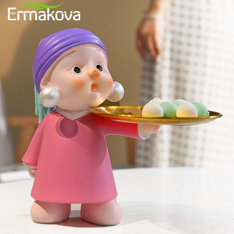 ERMAKOVA Girl Statue Sculpture Table Decoration Miniature Figurine Sundries Storage Box Modern Living Room Desk Home Decor