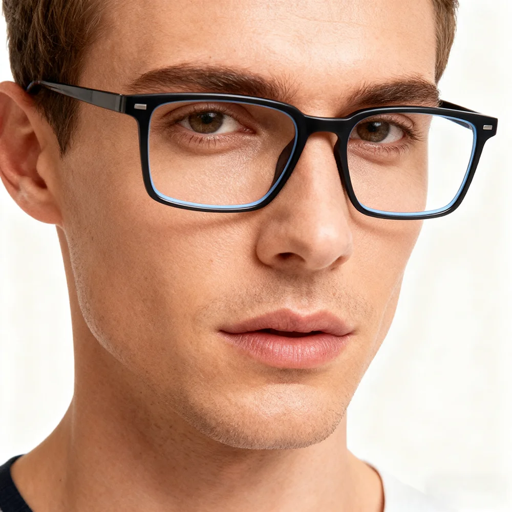 VIVIBEE スクエアブルーライトブロック男性メガネゲーム TR90 マットブラック抗レイ眼鏡コンピュータ透明ファッション眼鏡