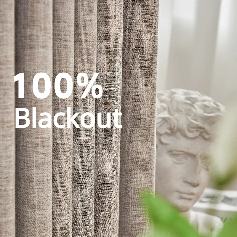 

Japanese Simple New Style Fully Blackout Curtains for Living Dining Room Bedroom Bamboo Linen Customized Finished Products