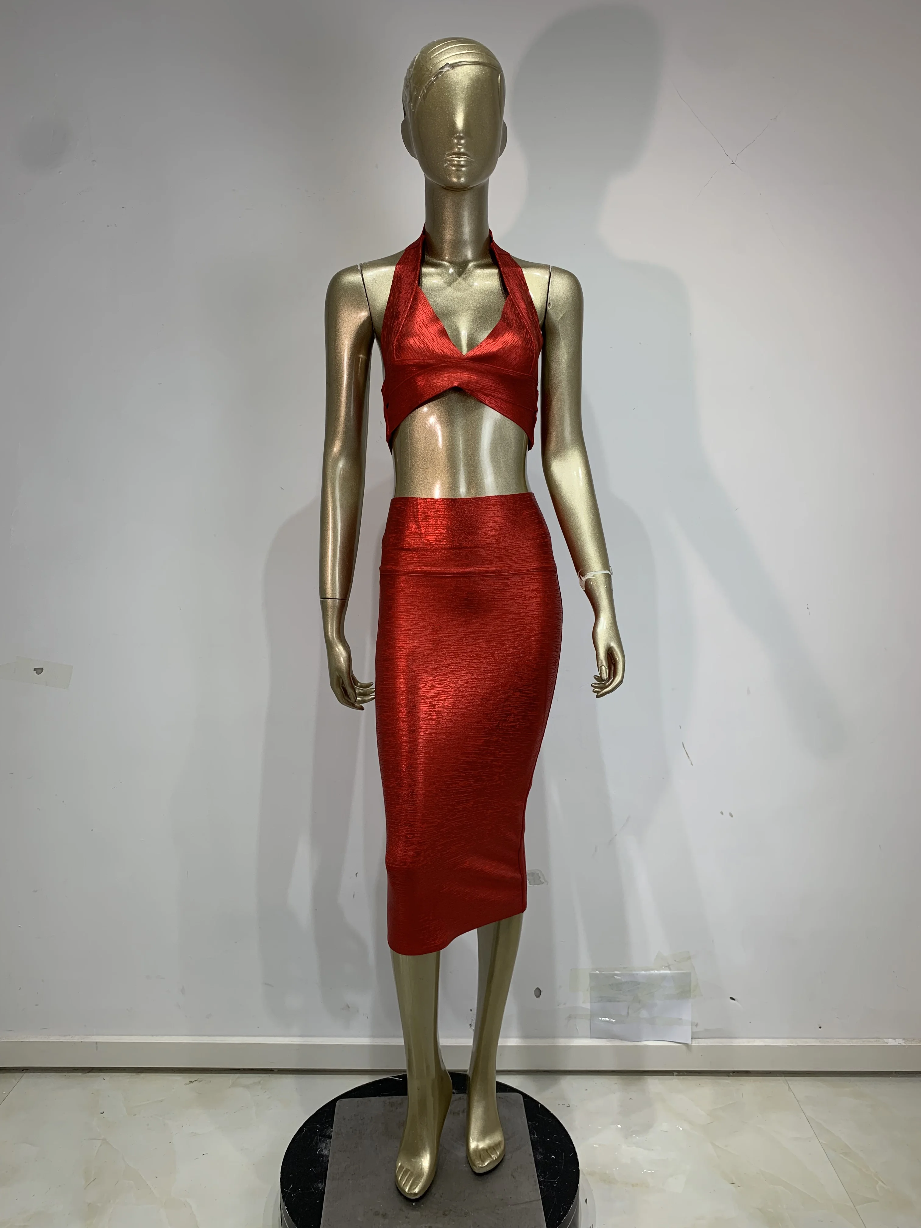 

Elegant Red Bandage Two Piece Set Women Deep V Crop Top Bodycon Long Skirt Gala Party Evening Party Birthday Nightclub Outfit