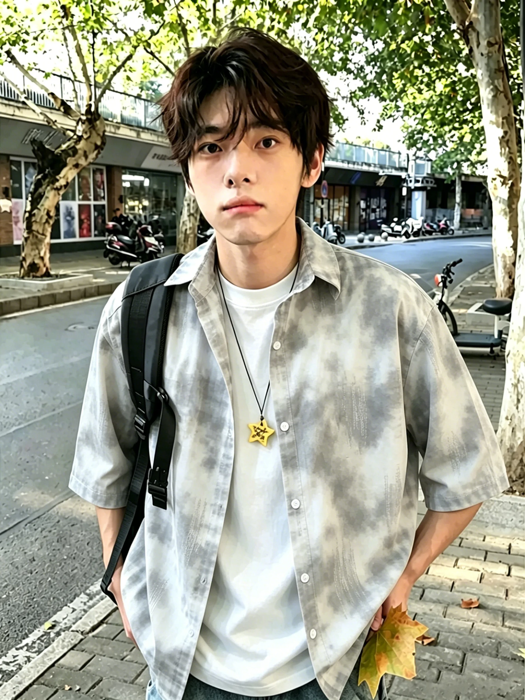 

Lightweight Summer Men's Ice Silk Gradient Dyed Short Sleeve Shirt Cool Feeling Youthful Style Standard Fit Four Seasons Wear