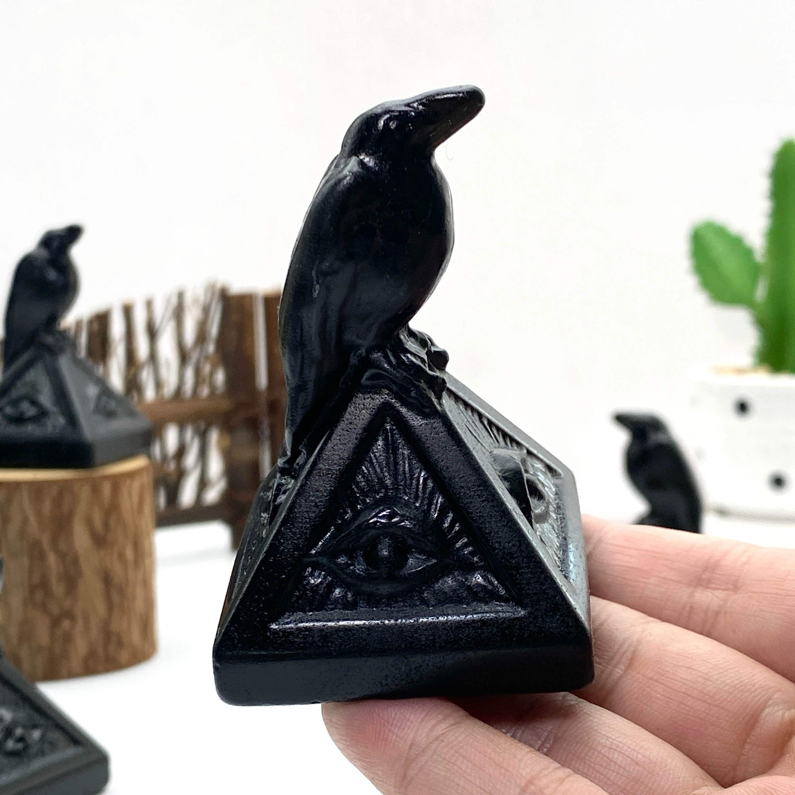 1 قطعة الهرم سبج مع عين بروفيدنس وتماثيل الغراب ، مثالية للهالوين ، عيد الفصح ، لهجة ديكور المنزل ، ديكور غامض