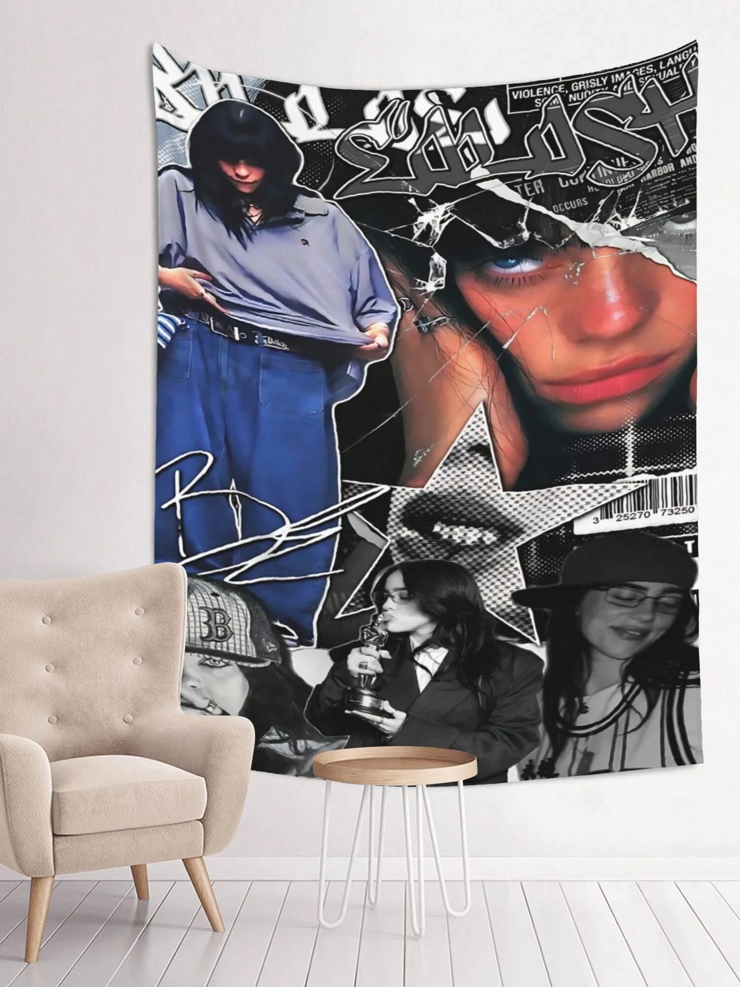 Billie Throw Eilish Wandteppich, hängende Wandtuchdekoration, für Heimdekoration, Raumdekoration, Wanddekoration, Wandkunst, Flaggen für R