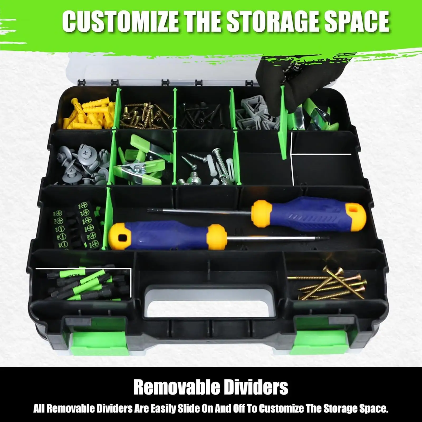 

Multipurpose Tools Organizer Box with 34 Compartments Hardware Storage Container for Nuts Small Parts Screw Fasteners Crafts