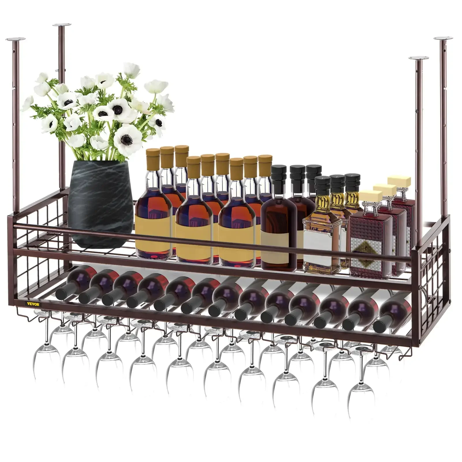 Ceiling Wine Glass Rack, 46.9 x 11.8 inch Hanging Wine Glass Rack, 18.9-35.8 inch Height Adjustable Hanging Wine Rack Cabinet