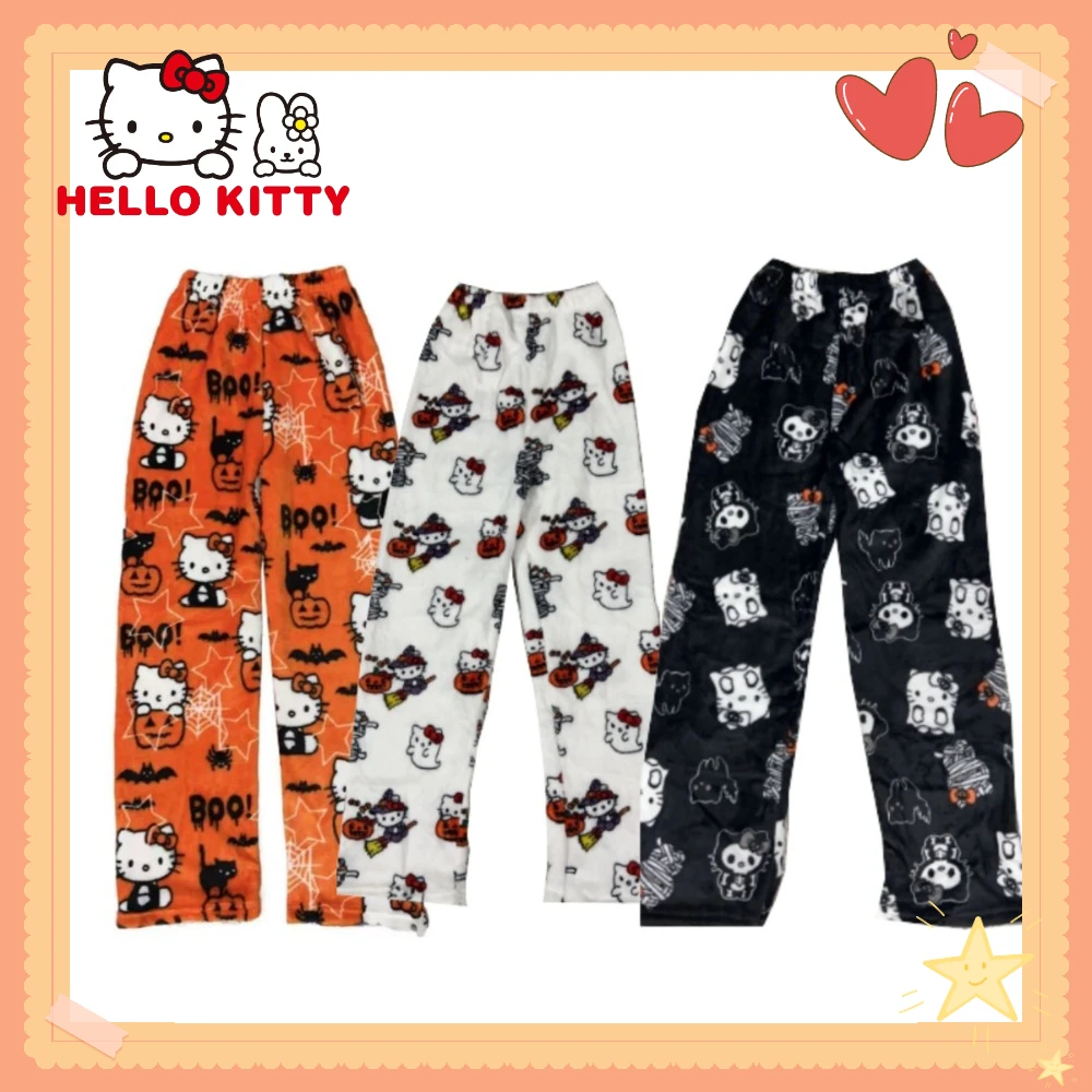 

Latest Cartoon Cat Halloween Christmas Plush Sleeper Pants for Women Casual Autumn Winter Flannel Plush Pants for Outdoor Wear