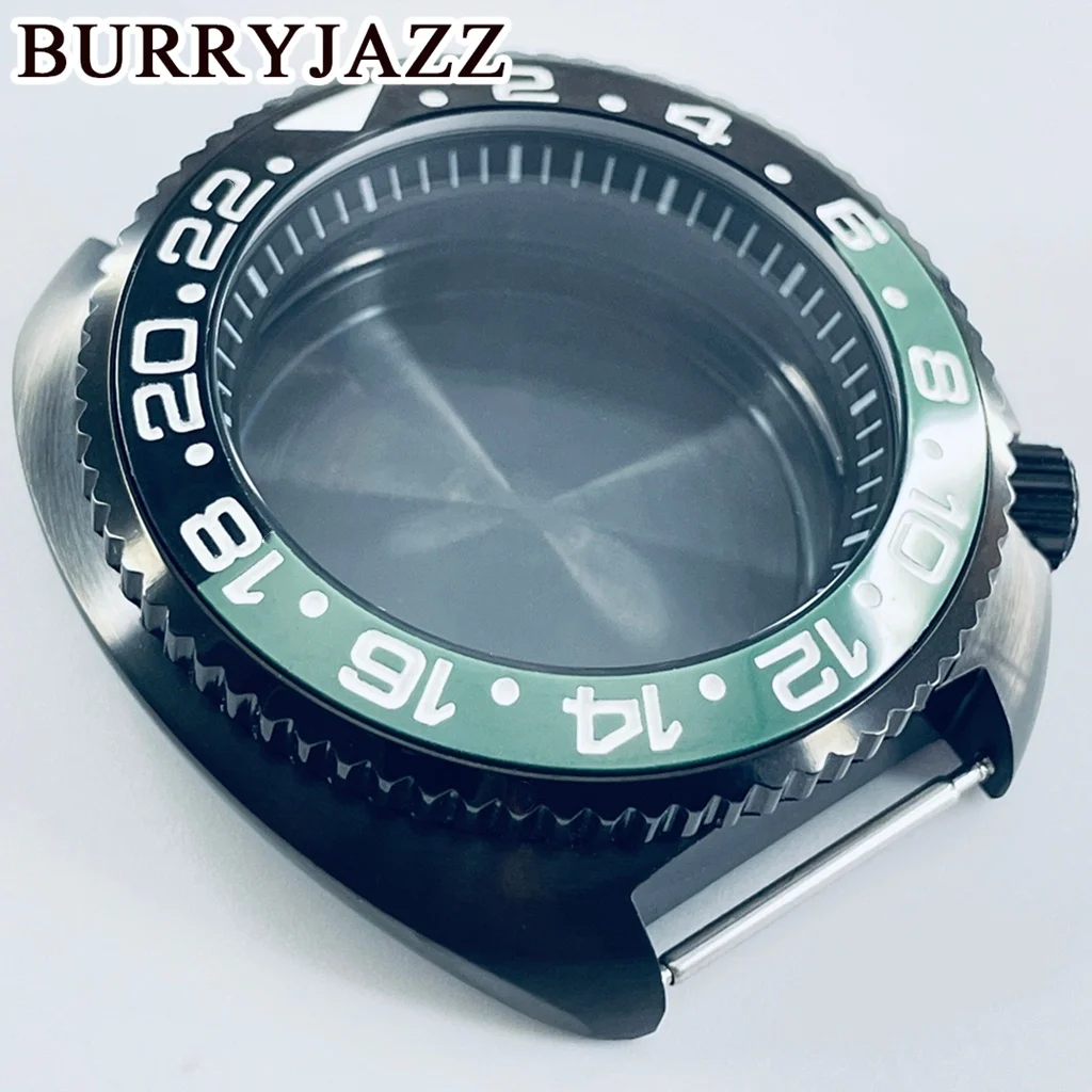 

BURRYJAZZ Turtle PVD Black 44mm SKX S Crown Case Black Green Ring Sloping Bezel Watch Case Fit NH34 NH35 NH36 NH38 NH70 Movement