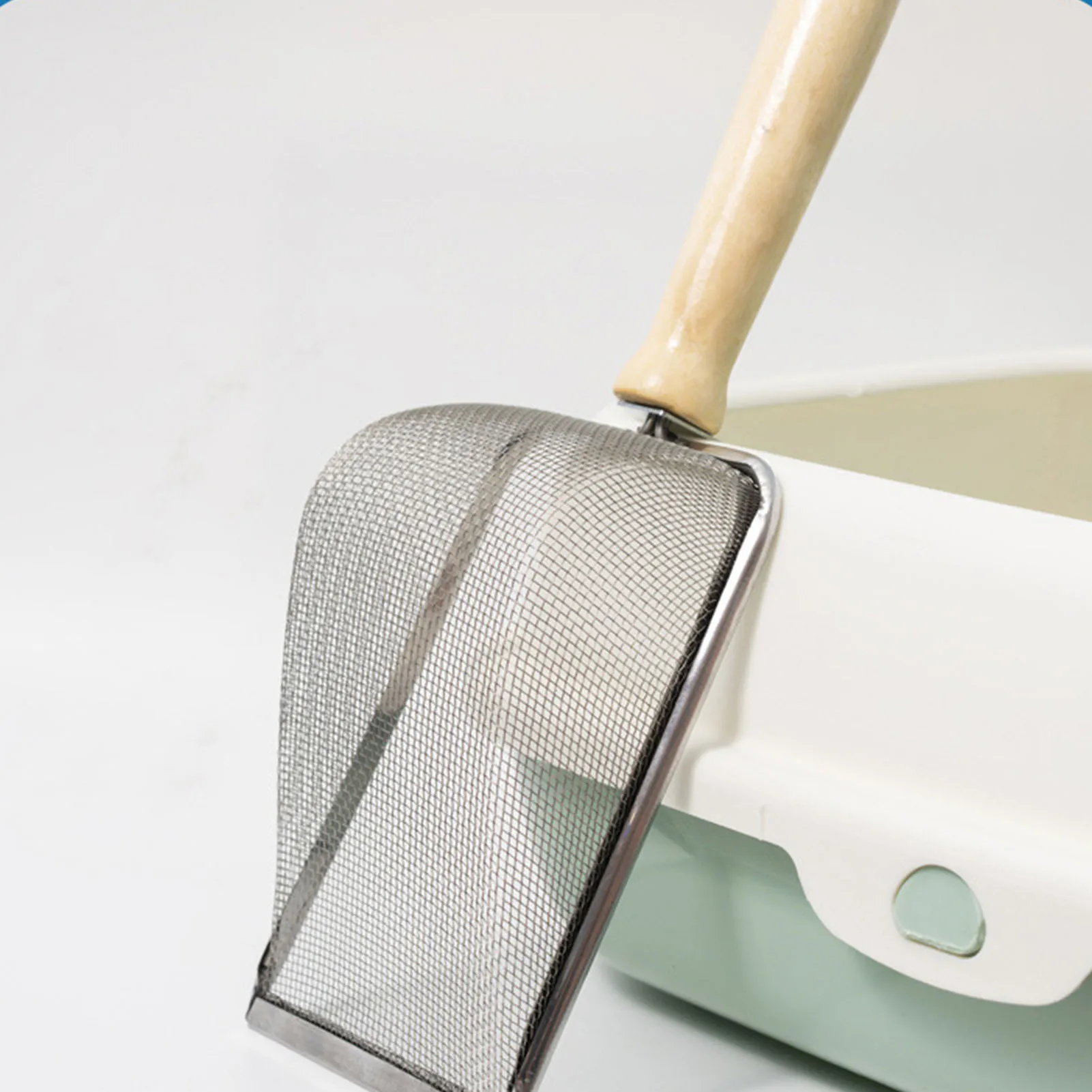 Fine Mesh Cat Litter Mesh Scoop Metal Mesh Cat Litter Scoop Reptile Sand Substrate Scoop Shovel Sifter With Wooden Handle