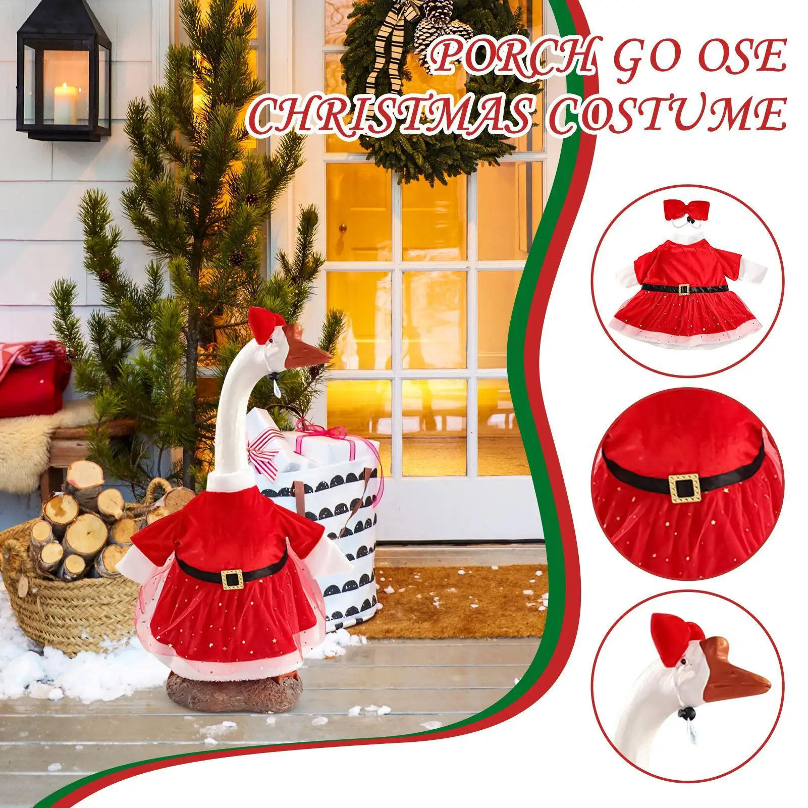 

Одежда для крыльца, забавное платье для праздничной статуи, 23-дюймовая рождественская статуя гусея, наряд с бантом для уличного двора, садовой вечеринки