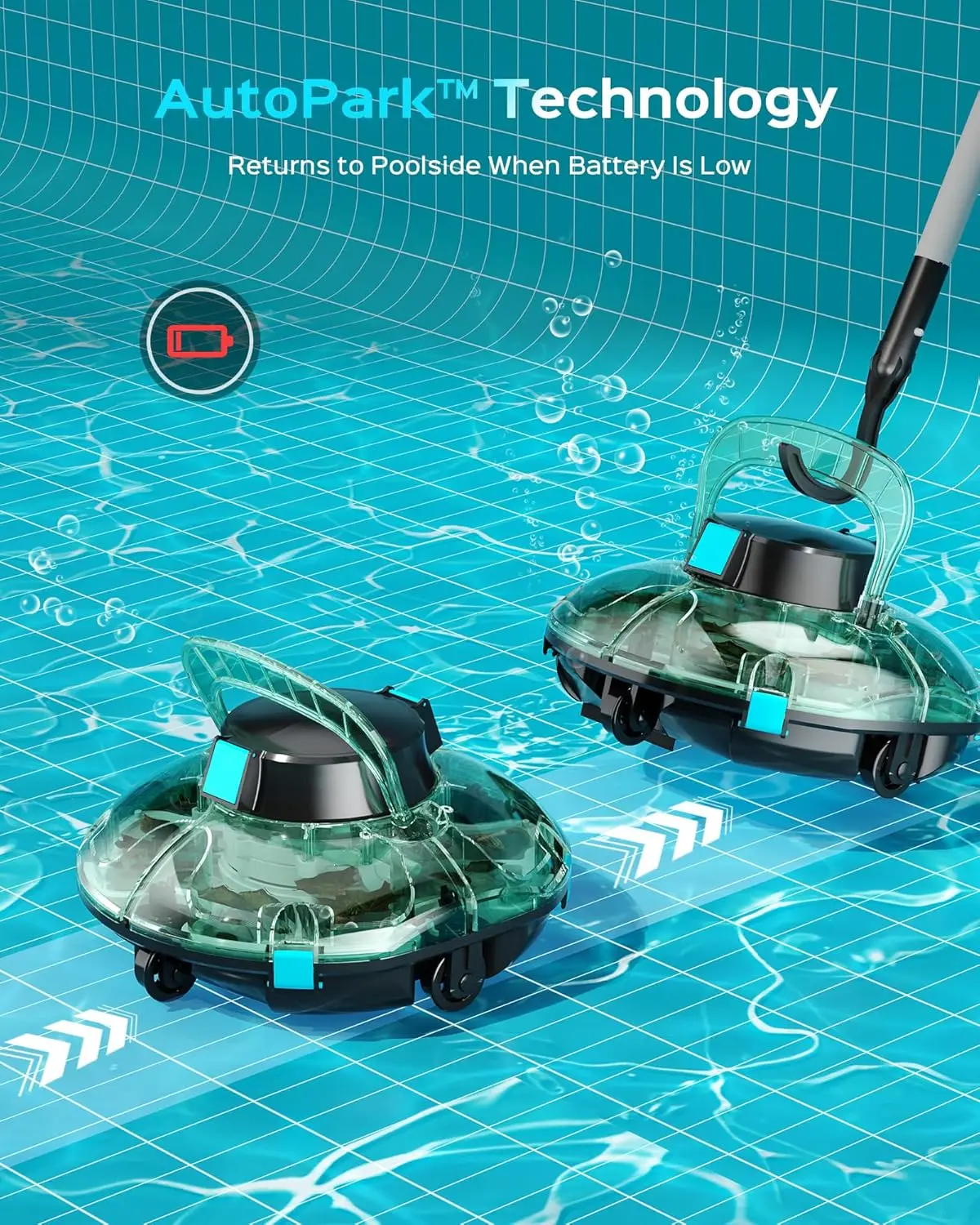 Robotic automatic pool cleaner cleaning the floor of a pool