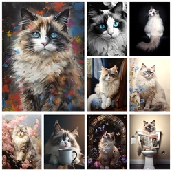 Ragdoll Cat DIY Diamond Painting Kit Cute Cats Portrait Diamond Embroidery Mosaic Oil Painting Hand Gift Home Decor