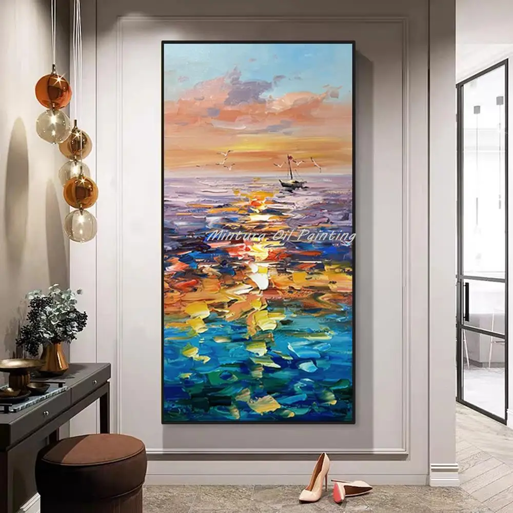 

Mintura Handmade Palette Knife Seascape Oil Paintings on Canvas,Modern Entrance Decoration,Abstract Large Size Wall Art Pictures