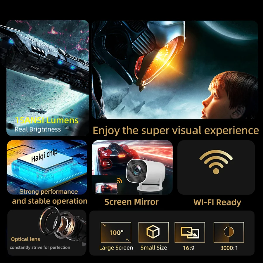 5G portable new home projector, support 1080P, immersive home theater, suitable for home/outdoor/office, compatible USB/HDMI/AV