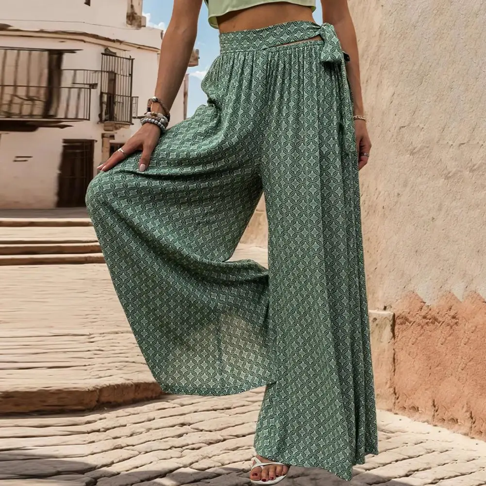 

Pants Stylish Lace-up High Waist Culottes for Women Wide Leg A-line Trousers with Crotch Ankle Length Soft Breathable Lady Pants