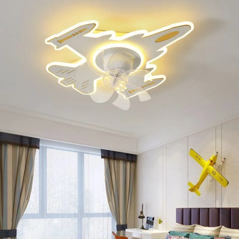 Ceiling Fan with Light Aircraft Ceiling Fan with Remote Control LED Dimming Ceiling Lamp Chandelier Lighting for Children's Room
