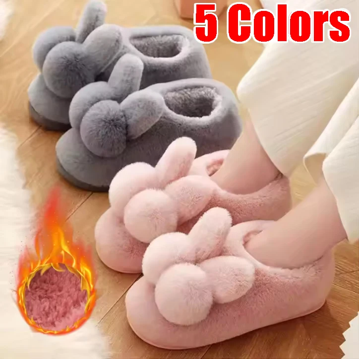 รองเท้าแตะฤดูหนาวสำหรับผู้หญิง พื้นหนา กันลื่น บุขนนุ่ม สำหรับใส่ในบ้านและนอกบ้าน ดีไซน์น่ารักแบบคู่รัก พร้อมส้นปิด