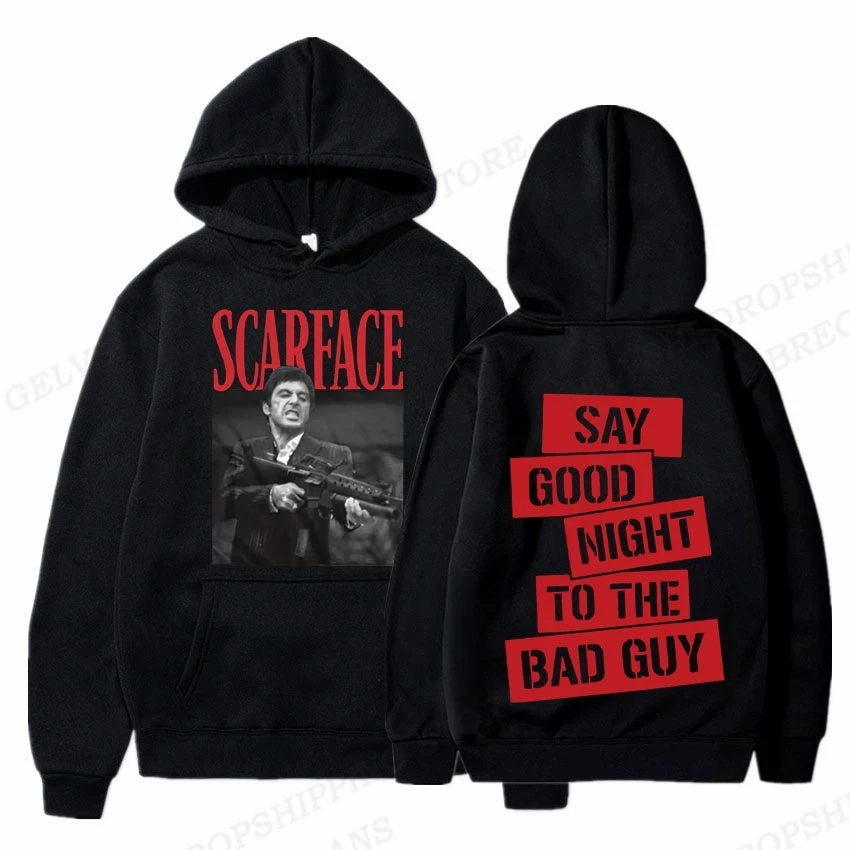 Men Fashion Hoodie Japanese Y2k Long Sleeves Casual Fleece Sweatshirt Movie Scarface Tony Montana Mens Streetwear Clothing