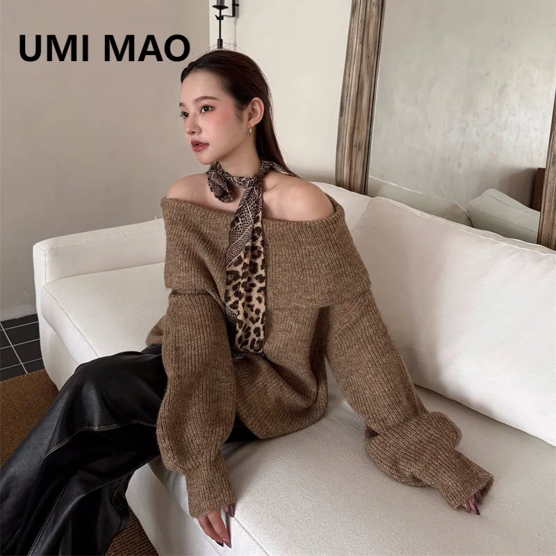 

UMI MAO Wool Knitwear Off Shoulder Sweater Loose And Lazy Style One Shoulder Autumn Winter Mid Length High-end Top Femme