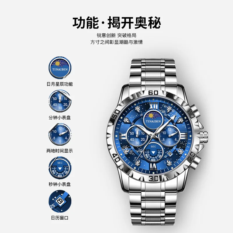 New* Swiss Men’s Automatic Quartz Watch, Waterproof, Luminous Dial, Date Display, Luxury Timepiece