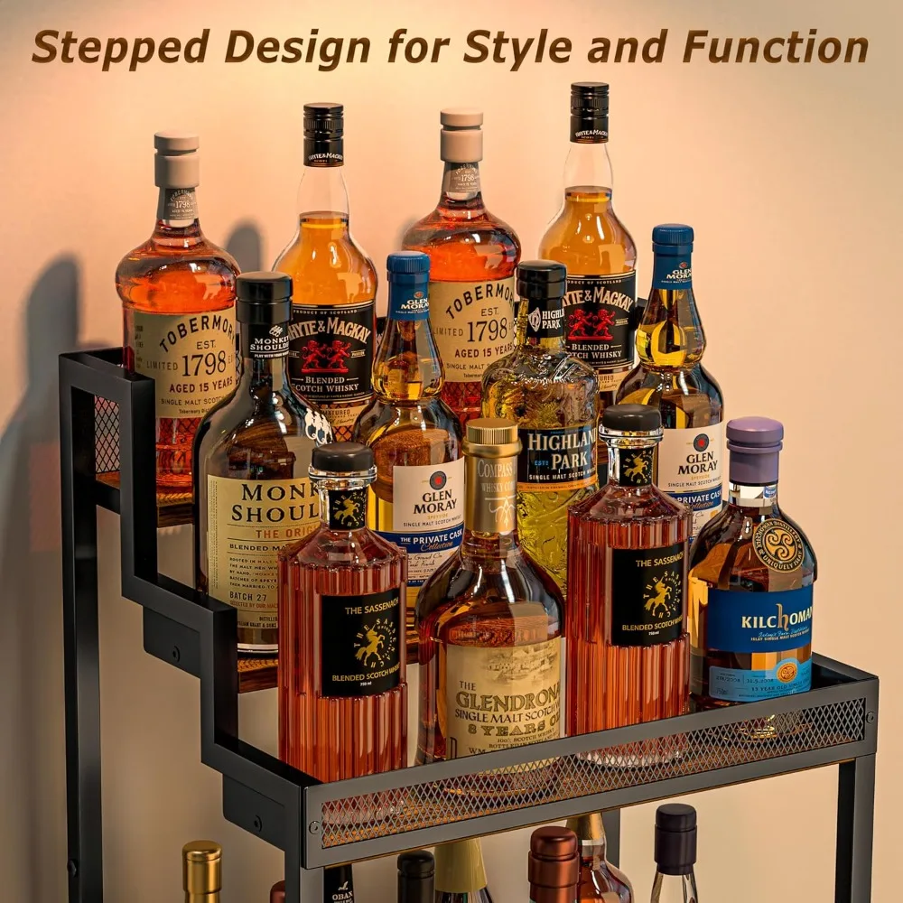 Tiered Home Bar Cabinet with Stepped Design, Large-Capacity Wine Rack for Living Room Storage