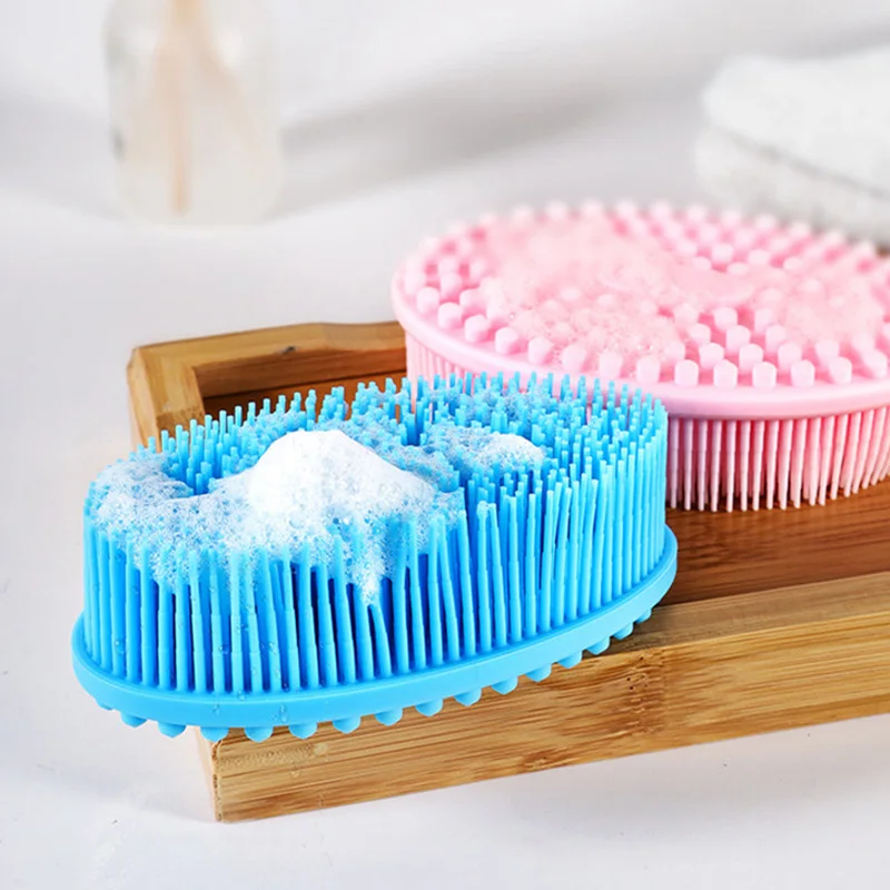 1pcs Silicone Shampoo Bath Brush Double Sided Shower Brush Body Massager Handheld Shower Exfoliating Brush Skin Care Tool