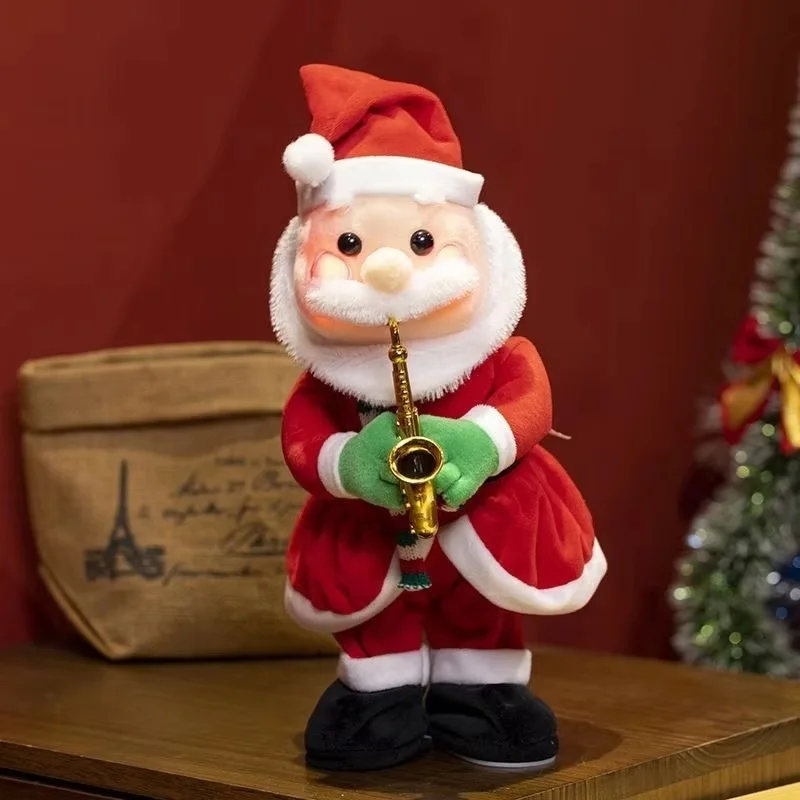 Novo saxofone elétrico árvore de natal brinquedo de pelúcia guitarra canta acende danças árvore de natal presente elétrico para crianças brinquedo presente