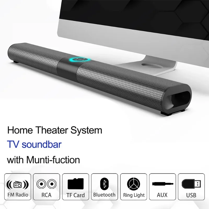 Home Theater Soundbar for TV with Subwoofer Wireless Bluetooth Speaker Echo Wall FM Radio RGB Light Party Audio Center Soundbox