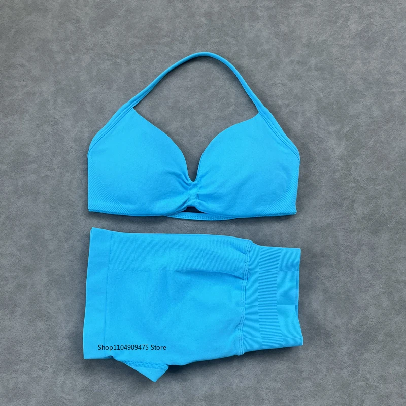 Two-Piece Impact Strappy Bra and Shorts Seamless Knit Quick-Drying High-Elastic Fitness Set jeans sexy short jeans women