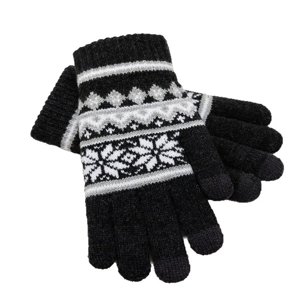 

Winter Thick Warm Knitted Gloves Snowflake Pattern Touchscreen Five Finger Gloves Windproof Cold-proof Winter Gloves