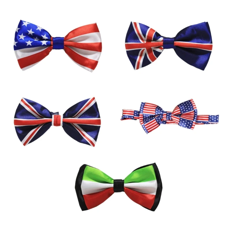 Patriotics Pretied Bowtie with American British Print Wedding Banquets Party Bow Tie Fashion Shirt Collar Neckwear