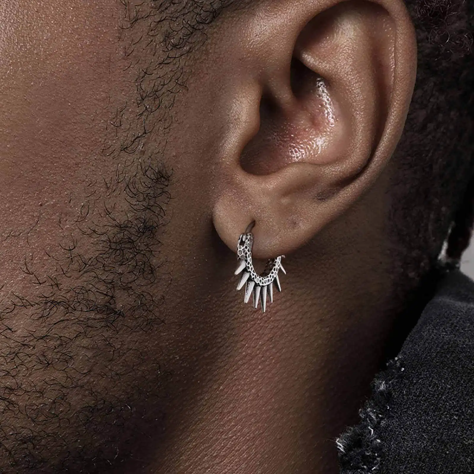 Vnox Stainless Steel Punk Rhombus Hoop Earrings, Hypoallergenic Rock Jewelry Gift for Men, Cool Geometric Stud Hoop Earrings