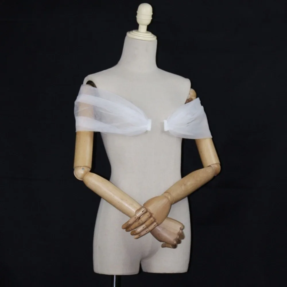 Polyester Off-Shoulder Bridal Sleeves Detachable Loose Mesh Off Shoulder Sleeves Hand Washable Solid Color