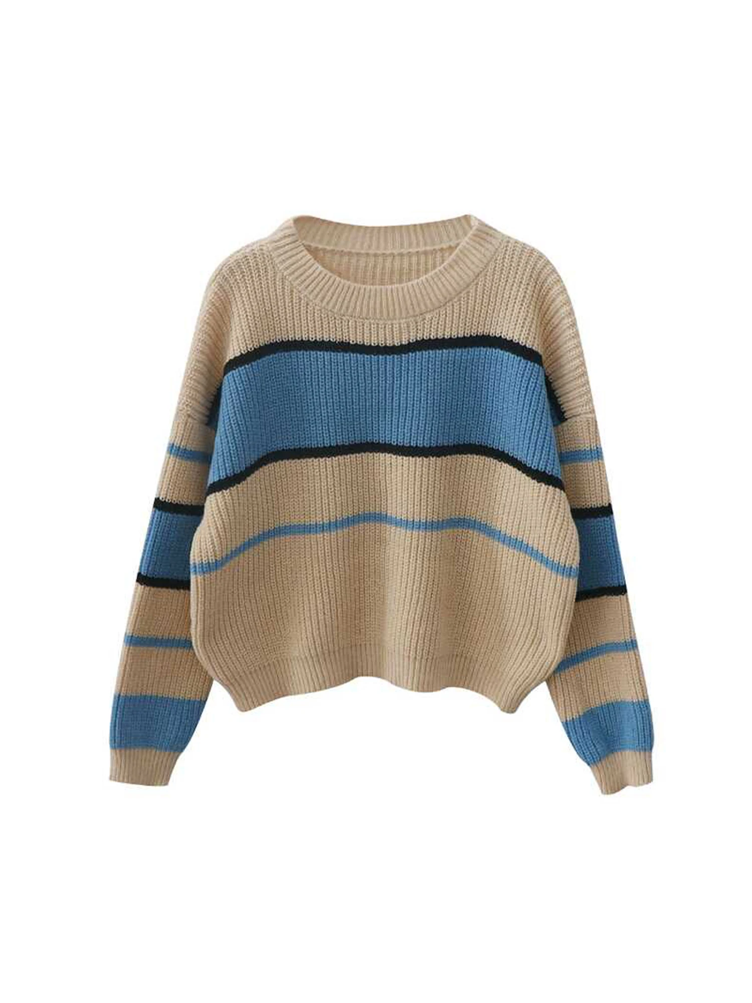 

Women O-Neck Striped Pullover Sweater Harajuku 90s Vintage 2000s Y2k Preppy Style Long Sleeve Soft Cozy Cashmere Sweater Autumn