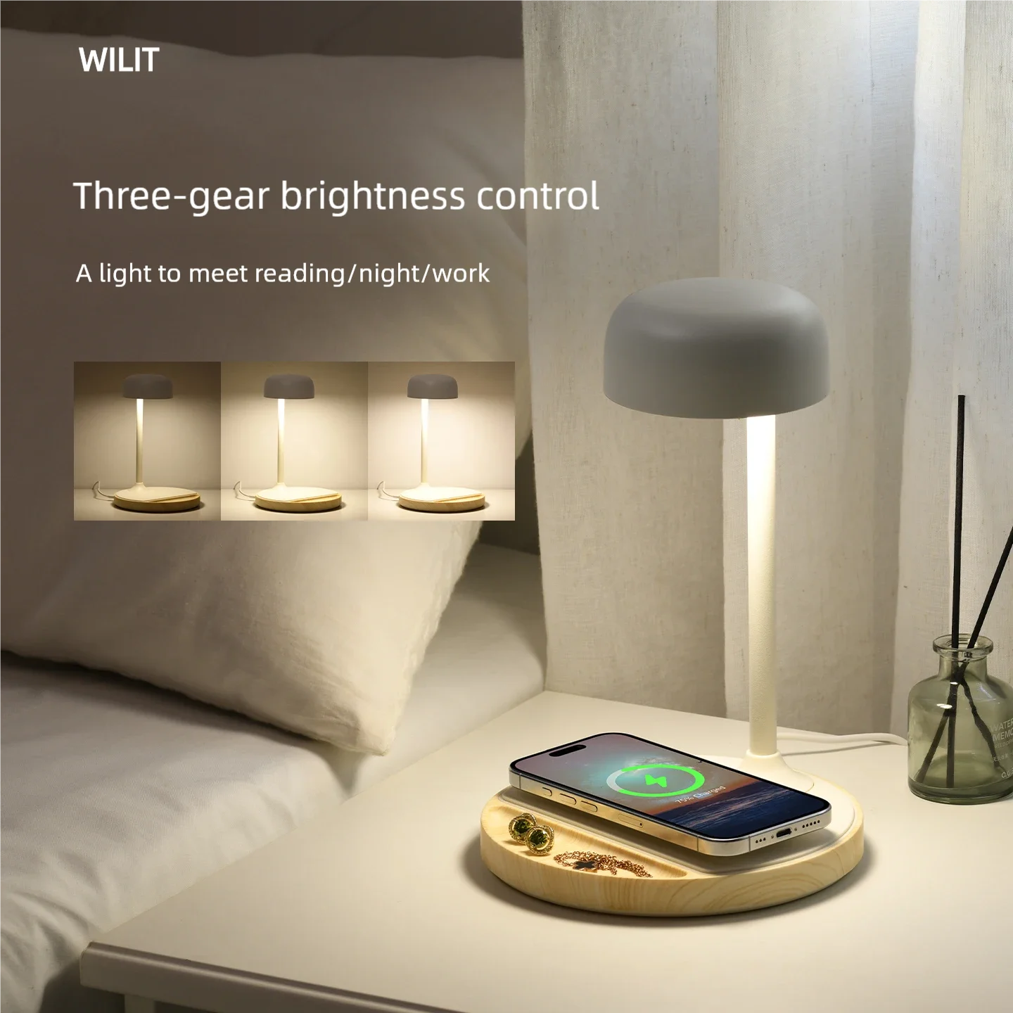 WILIT LED Desk Lamp with Wireless Charging Student Dormitory Office Bedside Table Lamp Bedroom Lighting Night Light Decoration view 5