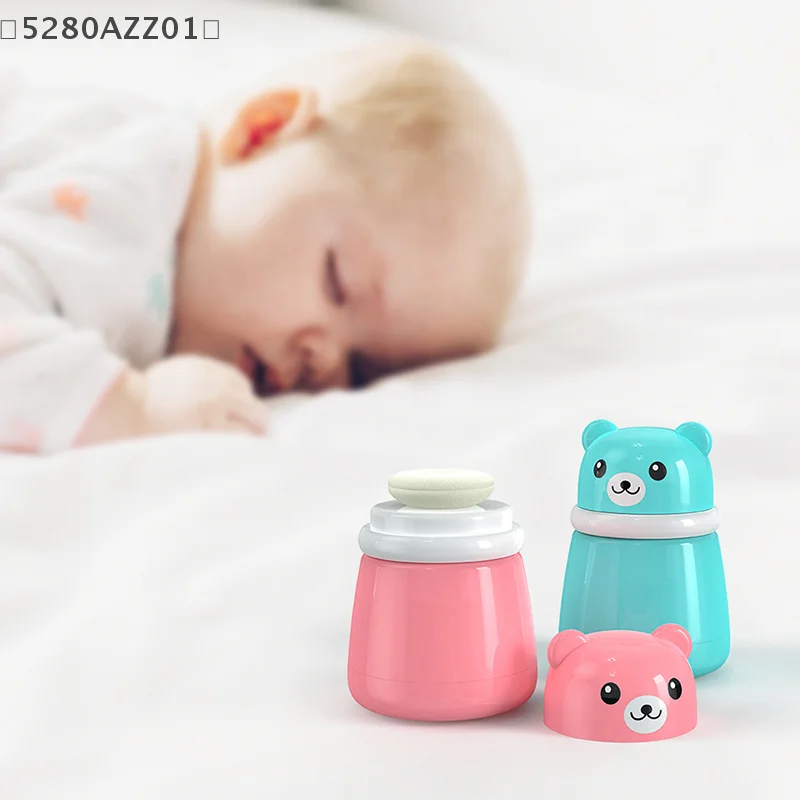 Cute Cartoon Bear Baby Powder Puff Case Empty Talcum Powder Storage Box Portable Children's Prickly Heat Powder Container