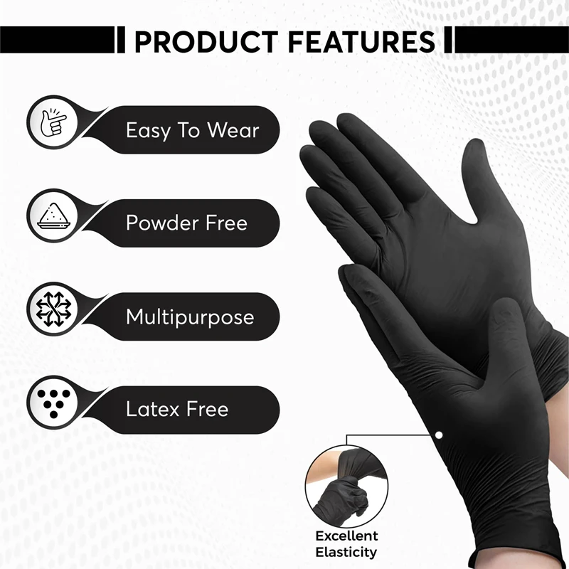 Black Nitrile Disposable Gloves 20/100Count 4Mil Latex Free Textured Cleaning Gloves for Industrial Mechanic Tattoo Automotive