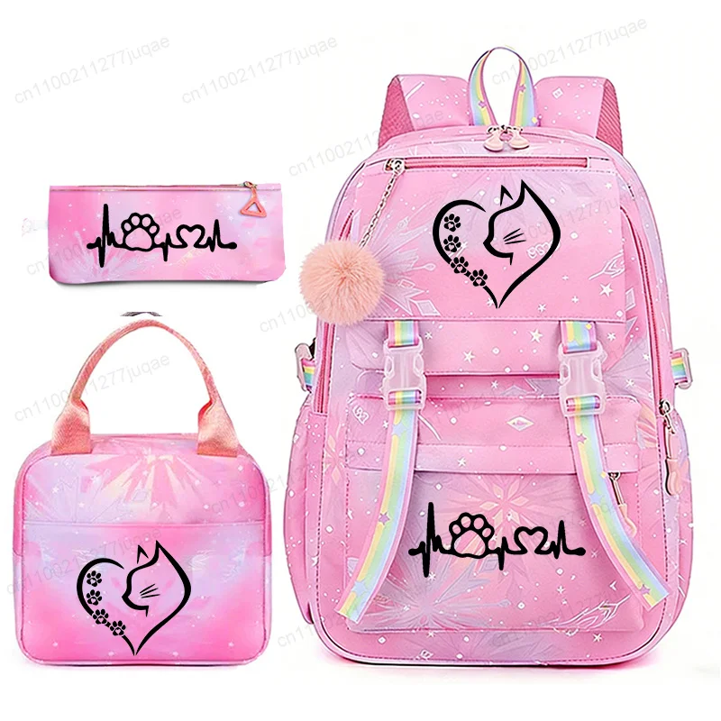 Mochilas de Anime para Escola, Mochila Casual para Viagem, Mochila para Adolescentes com Bolsa para Almoço e Estojo de Lápis, Mochila de Desenho Animado para Faculdade