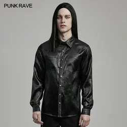 PUNK RAVE Men's Gothic Daily Crack Textured Woven Shirt Splicing Design on Shoulders Minimalis Fitted Shirts Tops Men Clothing