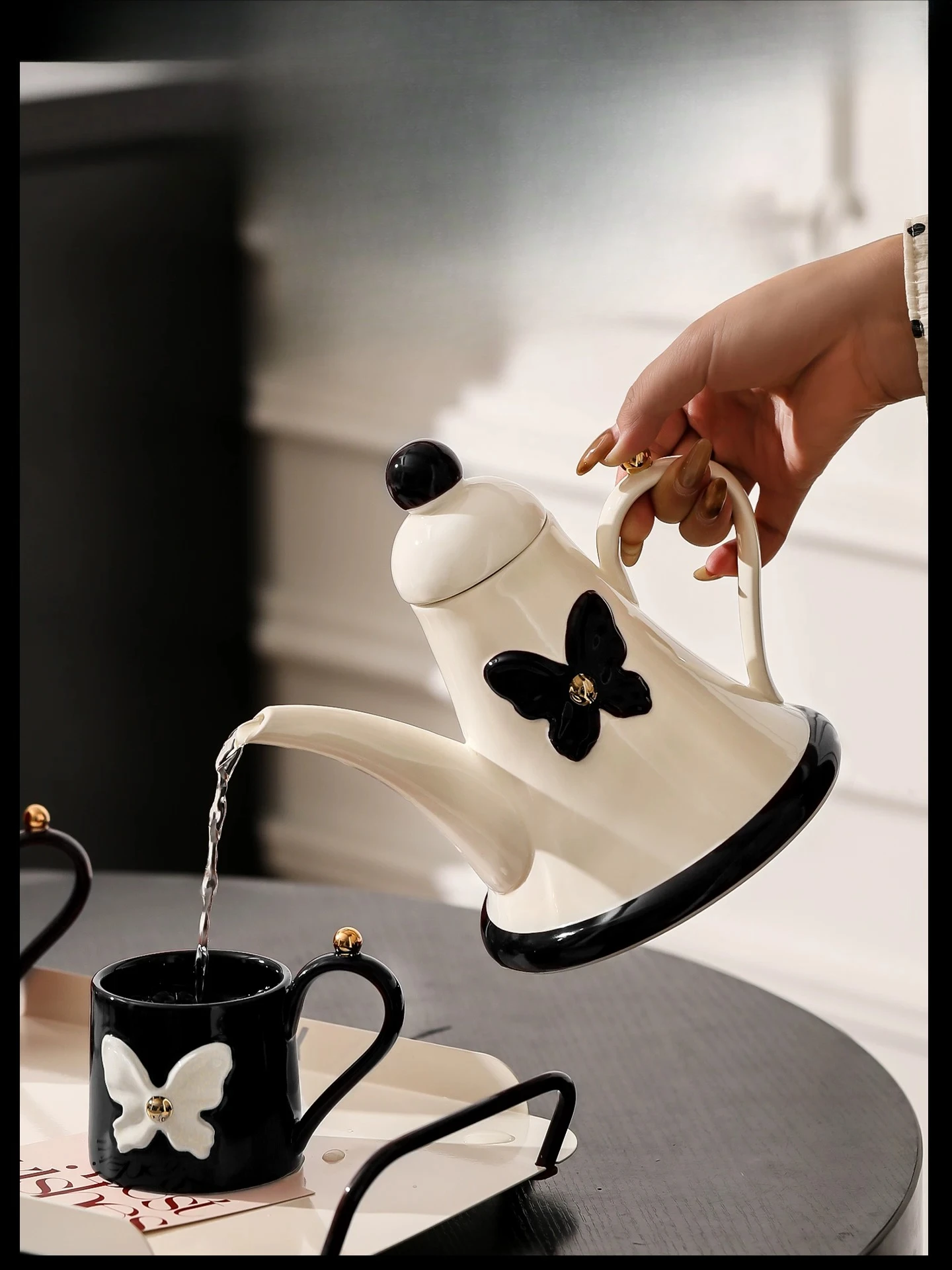 PYH Man Time Retro Camellia Ceramic Water Cup Set Gift Box Light Luxury Premium Wedding Gift