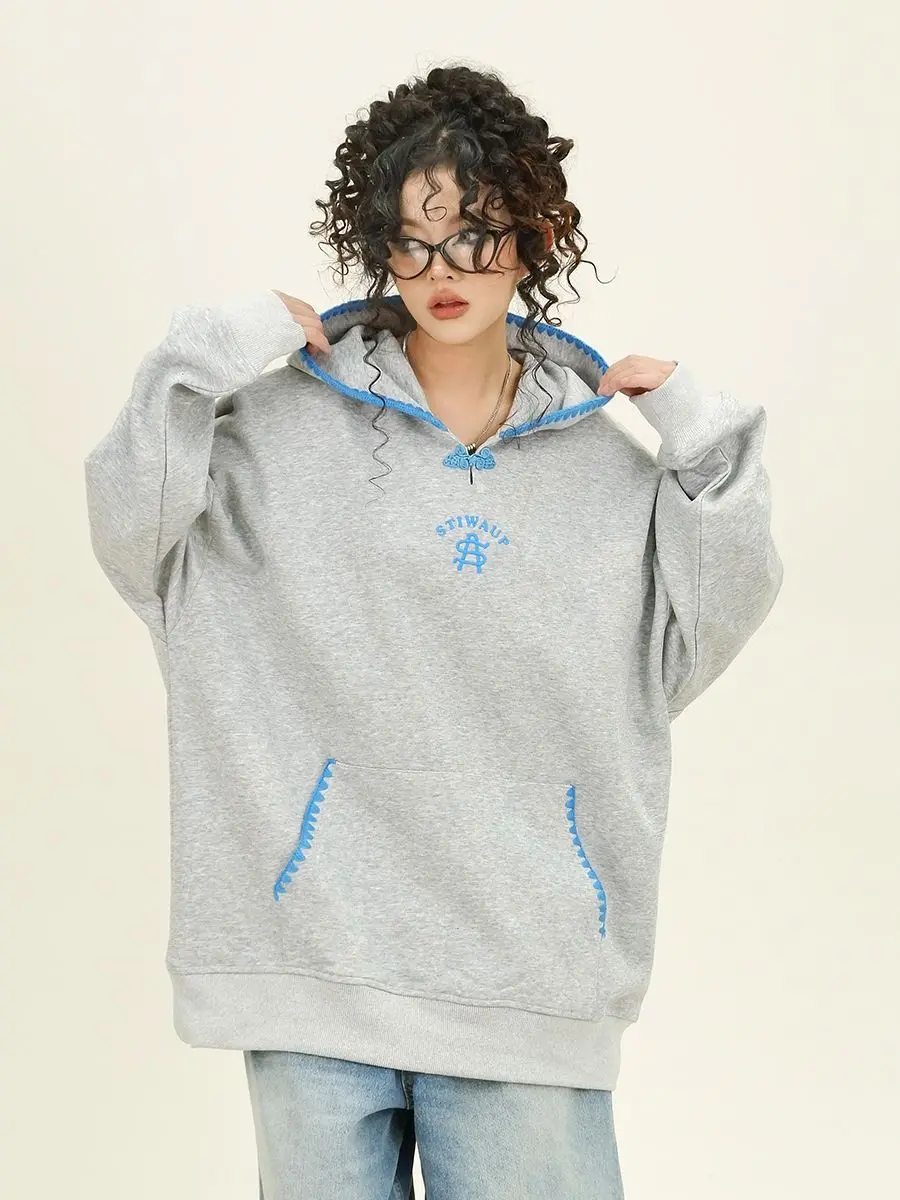 New Chinese Style Hooded Hoodie for Women Loose BF Lace Couple's Top  Designer Fashion Trend Casual Hoodie 2024 Autumn New