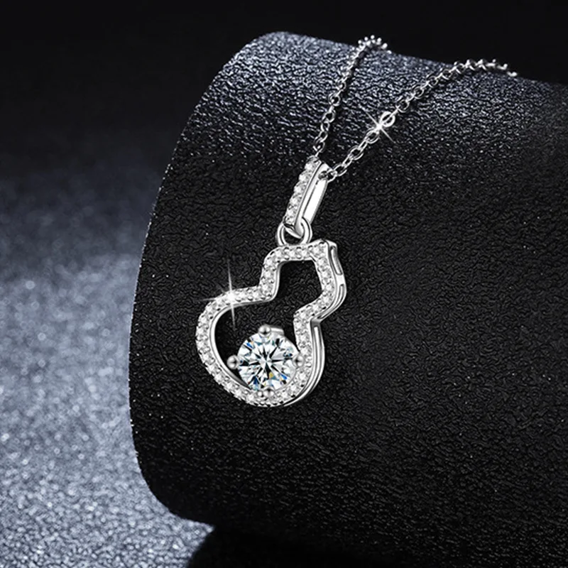 

S925 Silver White Gold Plated 0.5CT D Color Luxury Calabash Moissanite Pendant Necklace for Women, Elegant Fine Jewelry Gift