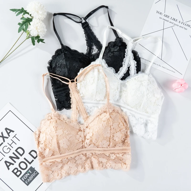 Damen Sexy Spitzen-Camisole Bequemer Bügelfreier Push-up BH Verstellbare Träger Anti-Exposure-Top