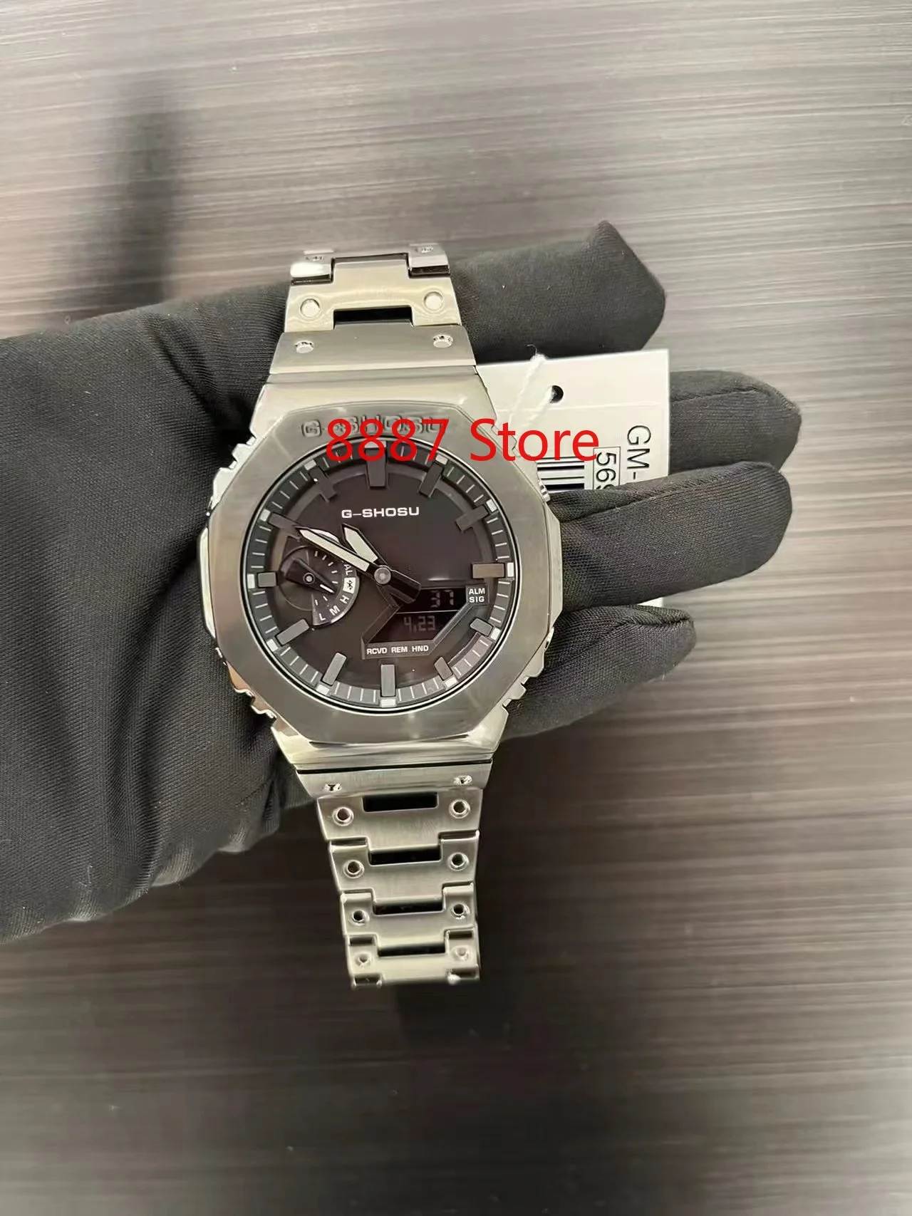 

Магазин 8887, цифровые спортивные электронные часы унисекс, полнофункциональные светодиодные часы из сплава, большой циферблат, мировое время, стальной ремешок, серия GMB Oak