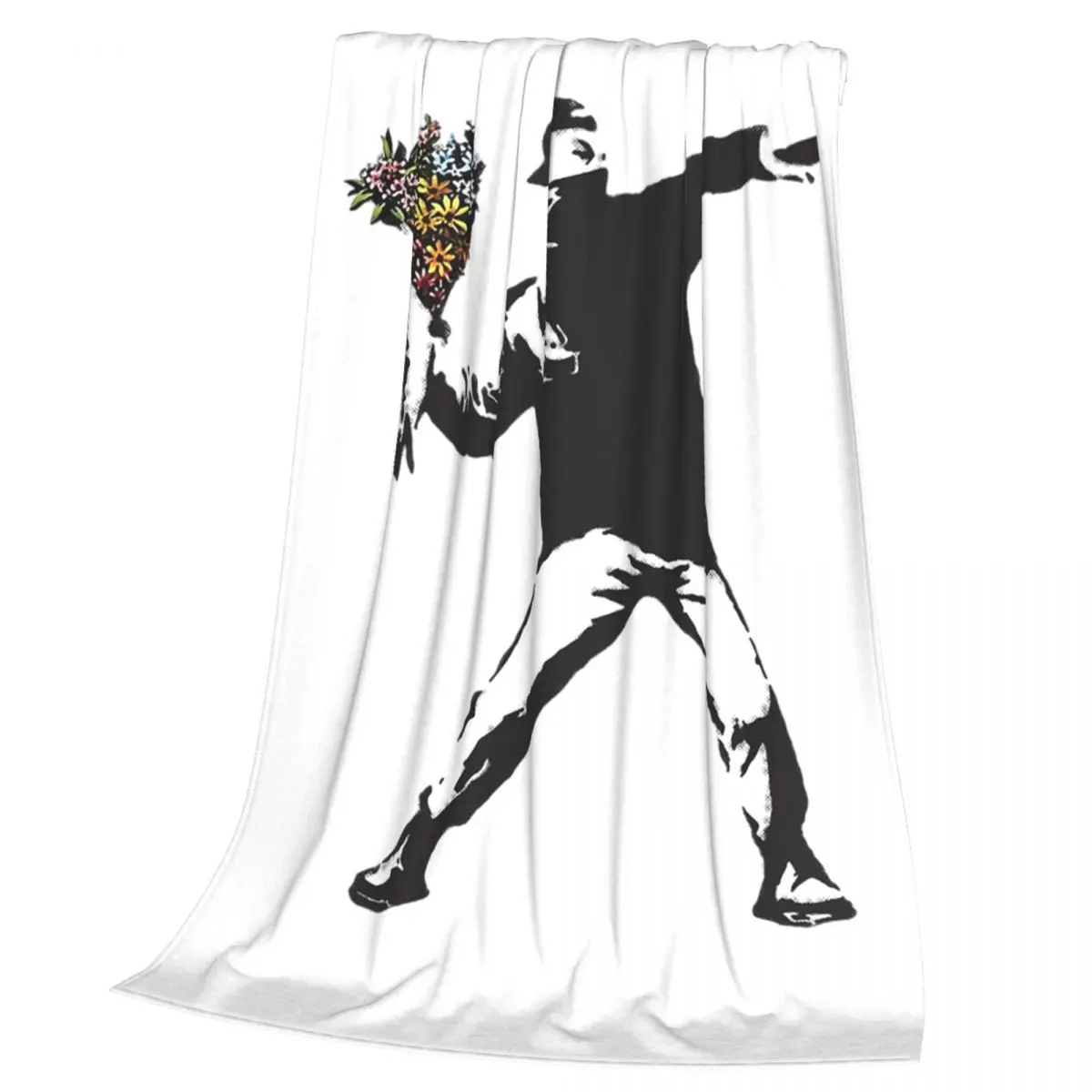 Banksy Graffiti Protest Anarchist Throwing Flowers Thrower Blankets Flannel Throw Blanket Bedspread for Bed Travel Home Couch