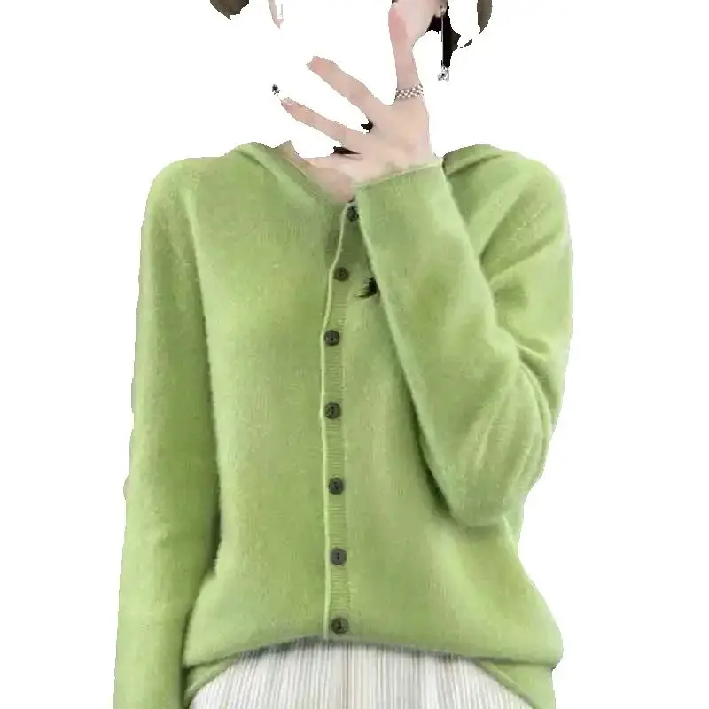 

New Fashion Korean Women Hooded Knitted Cardigan Sweater Loose Autumn Winter Short Knitwear Sweaters Coat Ladies Tops Tide B1306